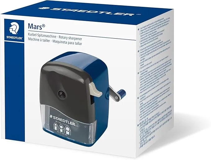 Ghaith and Qalby Etmaan Staedtler Mars Mechanical Hand Crank Sharpener Rotary Desk Mount Pencil Sharpener for School and Office Use |501 180|
