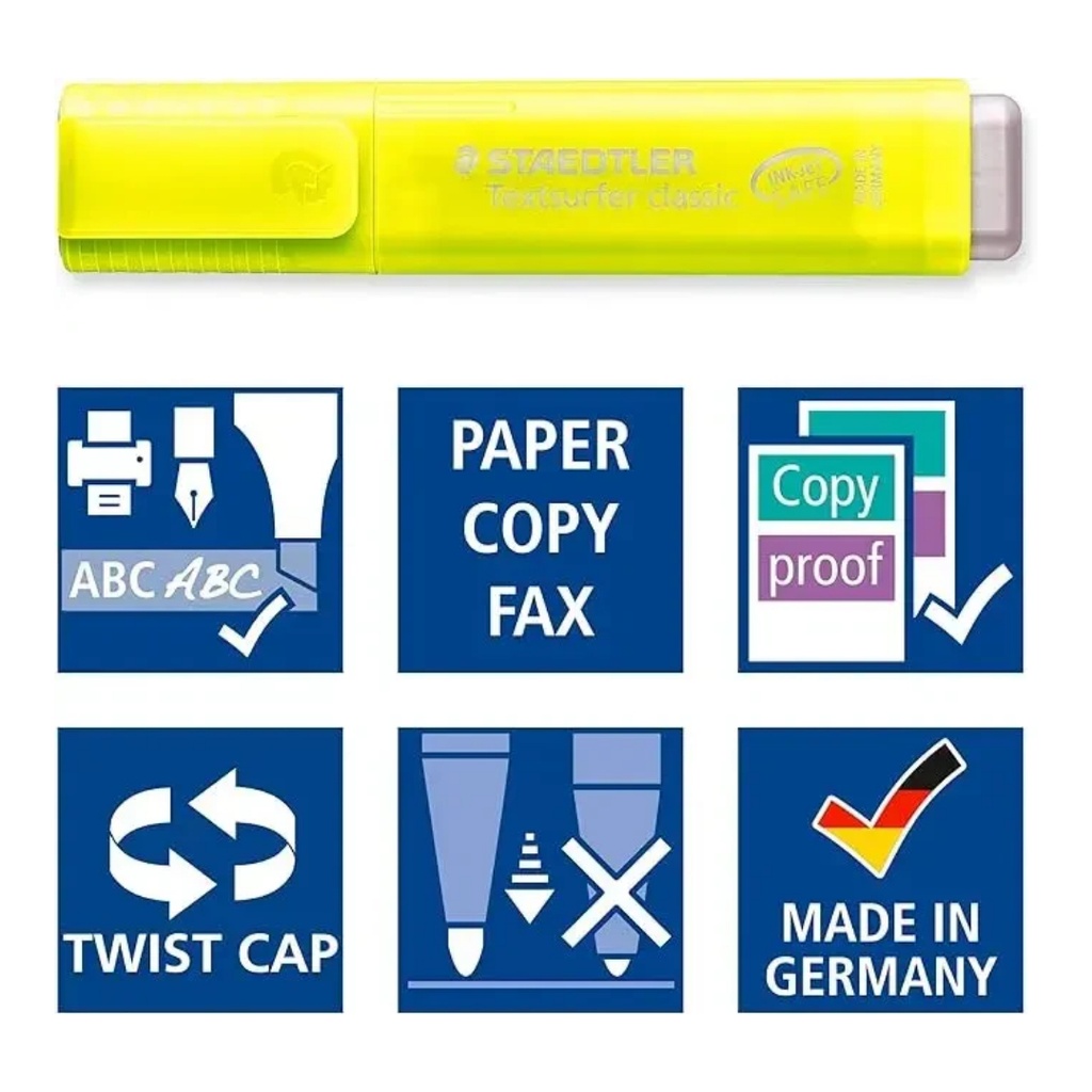 Ghaith and Qalby Etmaan STAEDTLER Textsurfer Classic Highlighter Set Pack of 4 Rainbow Colors Quick Dry Chisel Tip