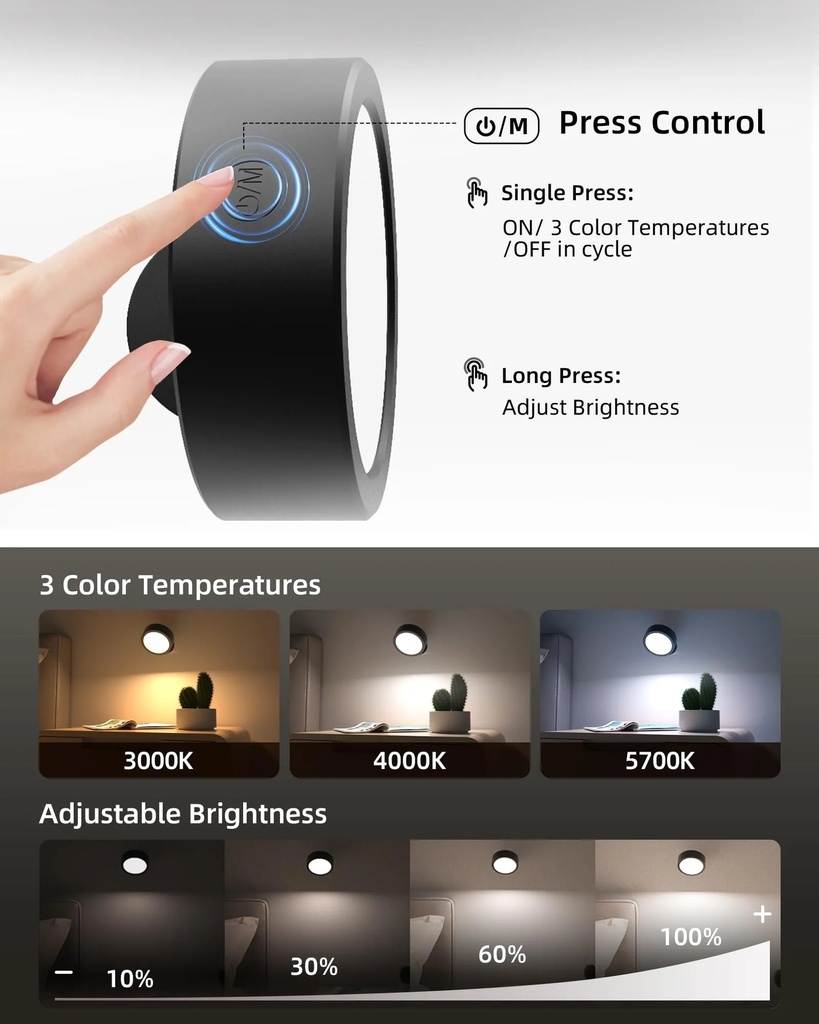 EZVALO LED Wall Mounted Light Indoor Rechargeable Dimmable Sconce with Touch and Remote Control (Pack of 3) |EZL2404A|