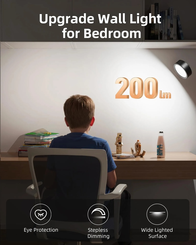 EZVALO LED Wall Mounted Light Indoor Rechargeable Dimmable Sconce with Touch and Remote Control (Pack of 3) |EZL2404A|