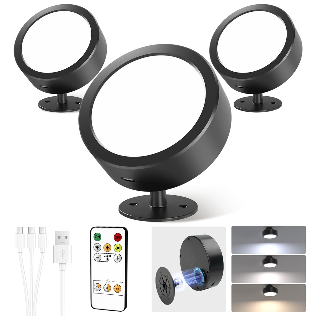 EZVALO LED Wall Mounted Light Indoor Rechargeable Dimmable Sconce with Touch and Remote Control (Pack of 3) |EZL2404A|