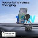 Promate MagNeo 15W Wireless Charging Mount Cradleless MagSafe Compatible Car Charger Adjustable Arm Dashboard Windshield Mount