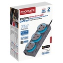 Promate PowerBrix GaN240 RGB Desktop Charging Station 240W GaNFast Multi Port Charger with Triple AC Sockets and USB C PD Fast Charging