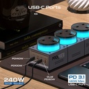Promate PowerBrix GaN240 RGB Desktop Charging Station 240W GaNFast Multi Port Charger with Triple AC Sockets and USB C PD Fast Charging