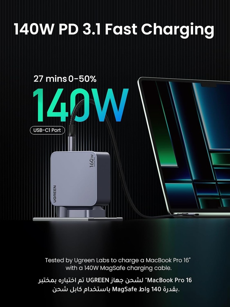 UGREEN Nexode Pro 160W USB C GaN II Fast Charger 4 Port Wall Adapter for MacBook Pro Air iPhone 16 Samsung S25U Dell XPS iPad Steam Deck Model: X763 | P/N: 25878