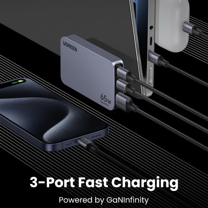 UGREEN Nexode Pro 65W USB C GaN Fast Charger Ultra Slim 3 Port Adapter for Laptop Tablet Phone Travel Wall Plug US UK EU Model: X753 | P/N: 25356
