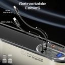 Promate 65W Car Organizer Charging Station with USB C and Lightning Retractable Cables Multi Port Charger with Storage for Cars - CarMate-RPD