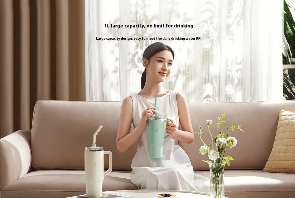 Xiaomi Mijia 1L Stainless Steel Vacuum Straw Cup with Tritan Lid and Thermal Insulation for Hot and Cold Drinks |MJXGB01RM|