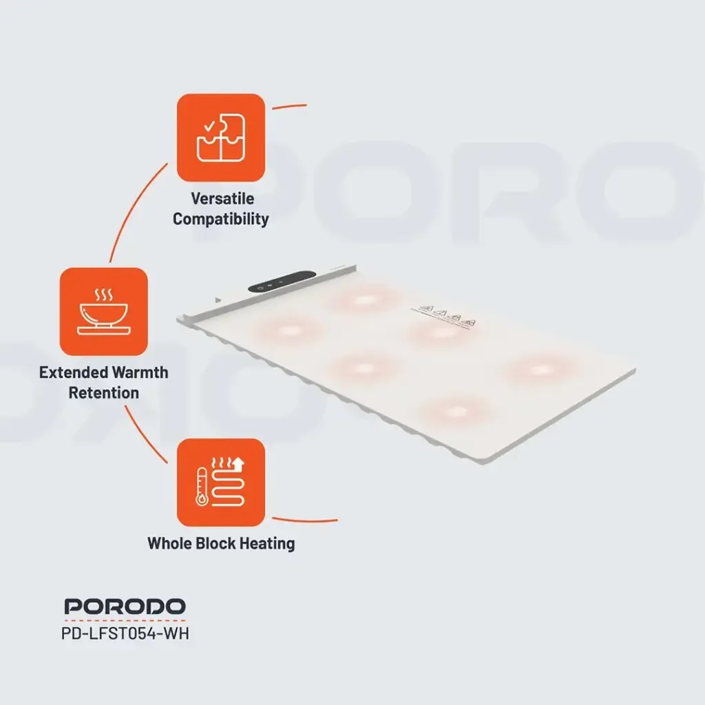 Porodo Lifestyle Warming Food Mat XL Electric Fast Heating Adjustable Temperature Silicone Foldable Kitchen Warmer - White |LFS054||PD-LFST054-WH|