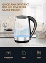 7MD Electric Kettle Transparent Glass 1.7 Liter Fast Boil LED Light 2200W Corded Water Boiler (Model: 7MD-5807B-GS)