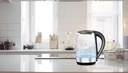 7MD Electric Kettle Transparent Glass 1.7 Liter Fast Boil LED Light 2200W Corded Water Boiler (Model: 7MD-5807B-GS)