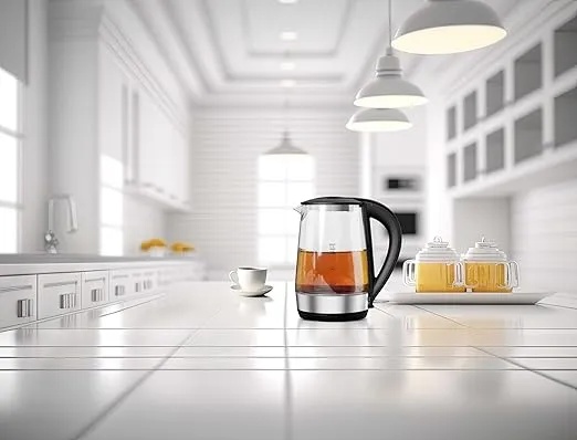 7MD Electric Kettle Transparent Glass 1.7 Liter Fast Boil LED Light 2200W Corded Water Boiler (Model: 7MD-5807B-GS)