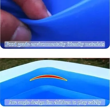 Inflatable Swimming Pool Full Sized for Kids 244 x 144 x 49 cm 300 Gallon Capacity BPA Free with Air Pump Rounded Corners Wide Side Walls Drain Valve