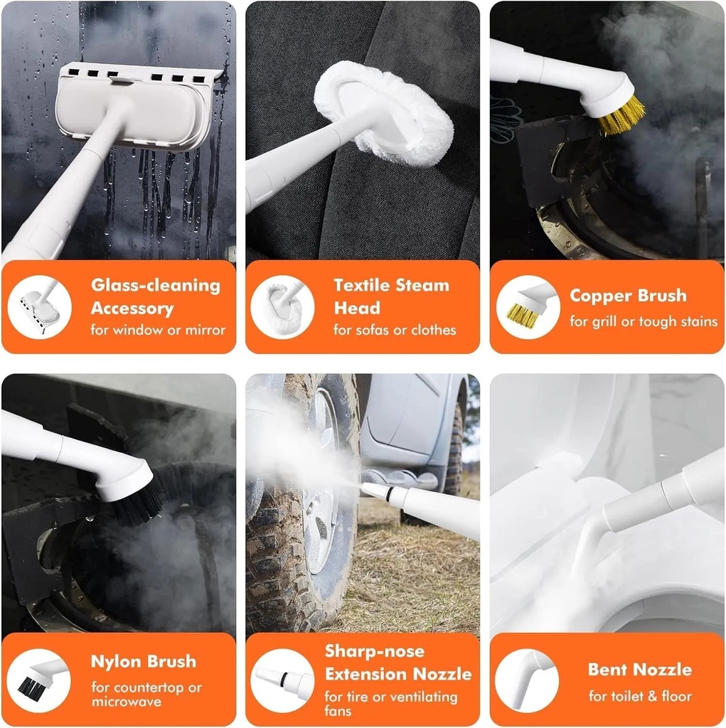 7MD Steam Cleaner 1000W Handheld Pressurized Steamer with 300ml Water Tank 3 Bar Steam Pressure and 12 Accessories for Multipurpose Cleaning |7MD-9097|