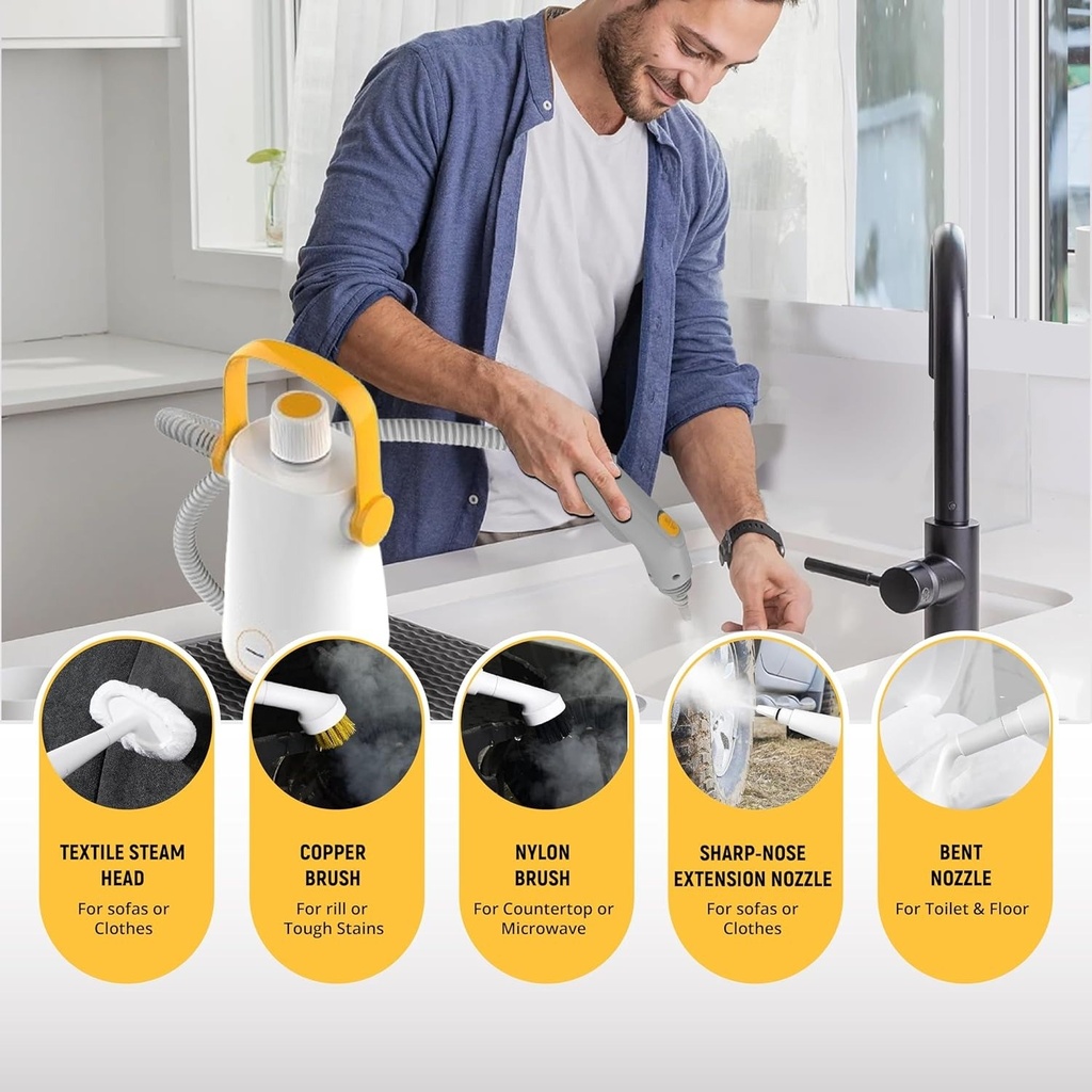 7MD Steam Cleaner 1000W Handheld Pressurized Steamer with 300ml Water Tank 3 Bar Steam Pressure and 12 Accessories for Multipurpose Cleaning |7MD-9097|