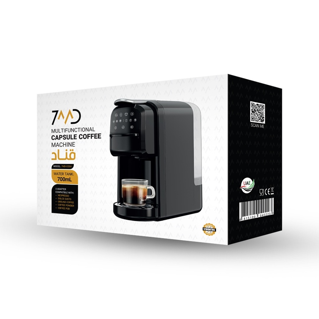 7MD Multifunctional Capsule Coffee Machine 20 Bar Pump Pressure 700ml Water Tank NTC Smart Temperature Control Compatible with Nespresso Dolce Gusto Ground Coffee Pods |7MD-C004|