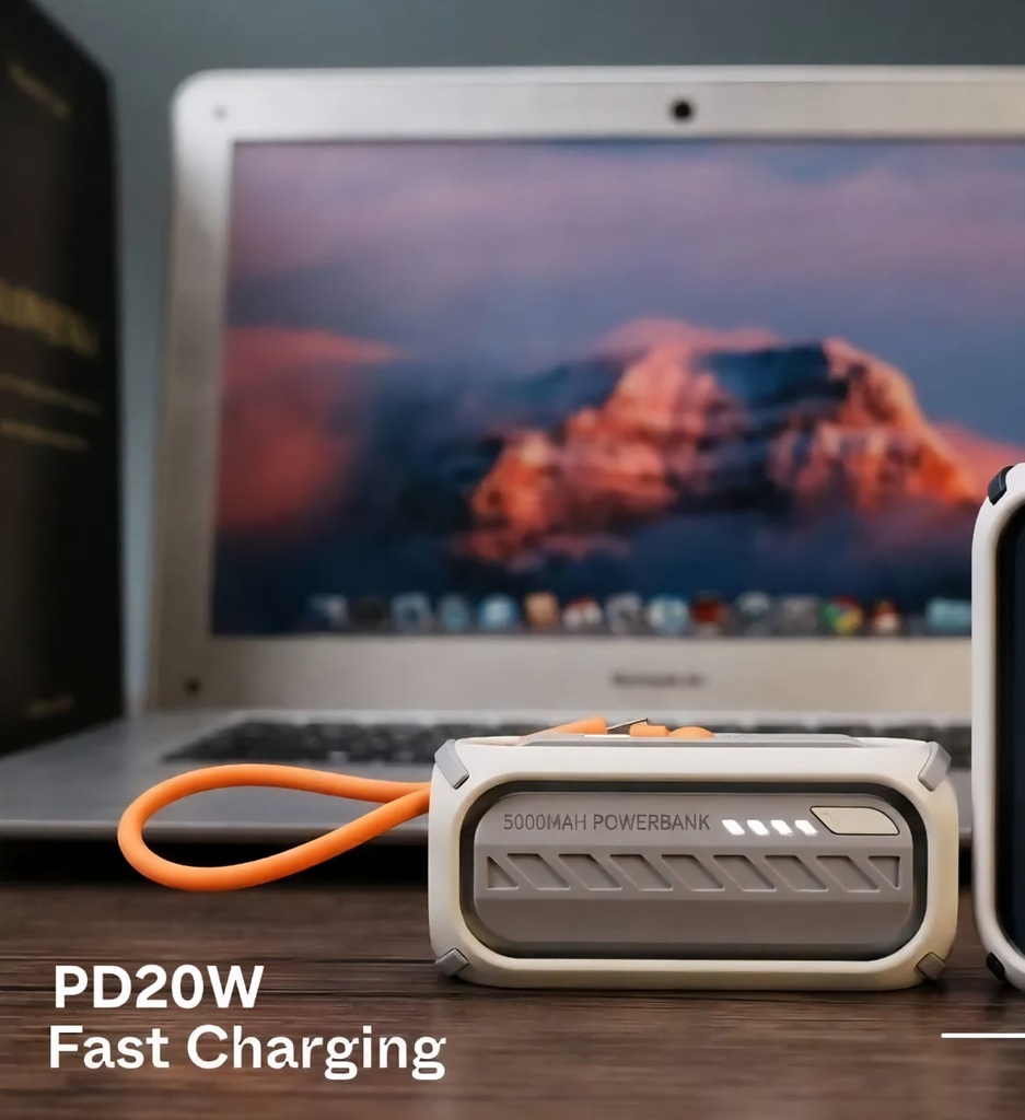 7MD 5000mAh Built-In Type-C & Lightning Cable With Indicator Light Rotating Tail Plug Portable Energy Box Mini 7md Power Bank |7MD2443|