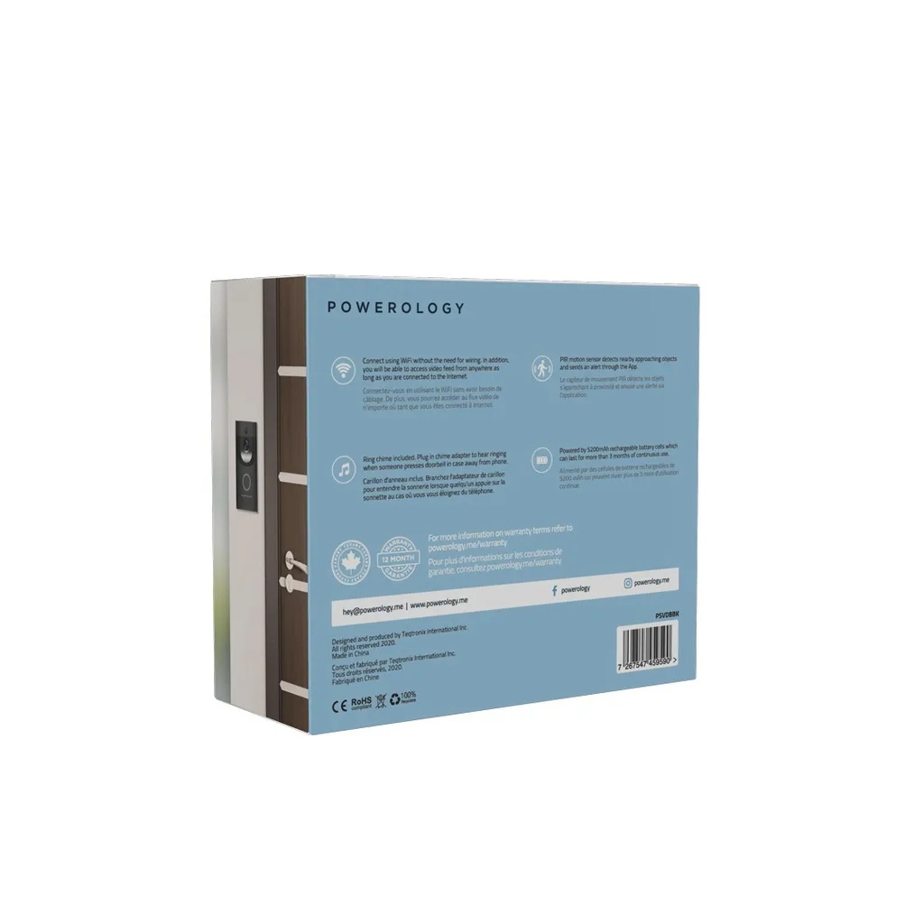 Powerology Smart Video Doorbell PSVDBBK - Black
