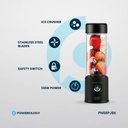 Powerology 6 Blade Portable Juicer 450mL 126W Rechargeable USB Type C Blender with Dual 2500mAh Battery Stainless Steel Ice Crushing Blades Borosilicate Glass Container |PN6BPJBK|