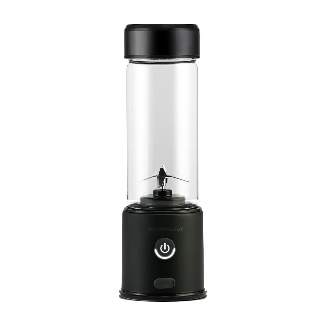 Powerology 6 Blade Portable Juicer 450mL 126W Rechargeable USB Type C Blender with Dual 2500mAh Battery Stainless Steel Ice Crushing Blades Borosilicate Glass Container |PN6BPJBK|