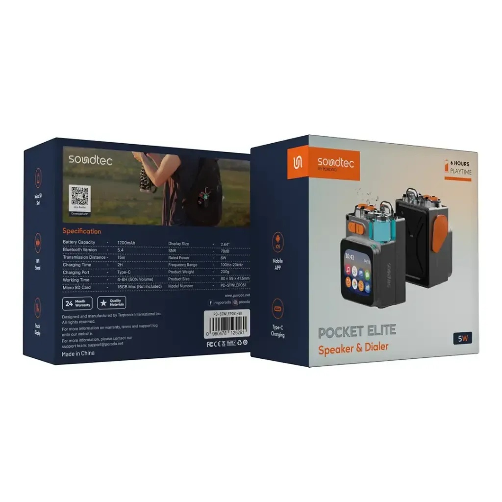 Porodo Soundtec Pocket Elite Speaker & Dialer - Black