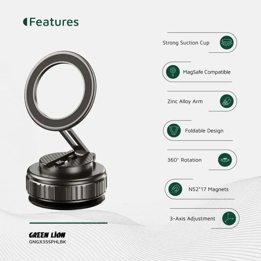 Green Lion GX-35 Suction Phone Holder - Black | GNGX35SPHLBK |
