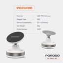 Porodo Vacuseal Smart Suction Magnetic Phone Mount N52 Magnet Adjustable Viewing Angle Strong Suction Base for Smartphones 5.5 to 6.9 Inches | PD-HSM27-WH/BK |
