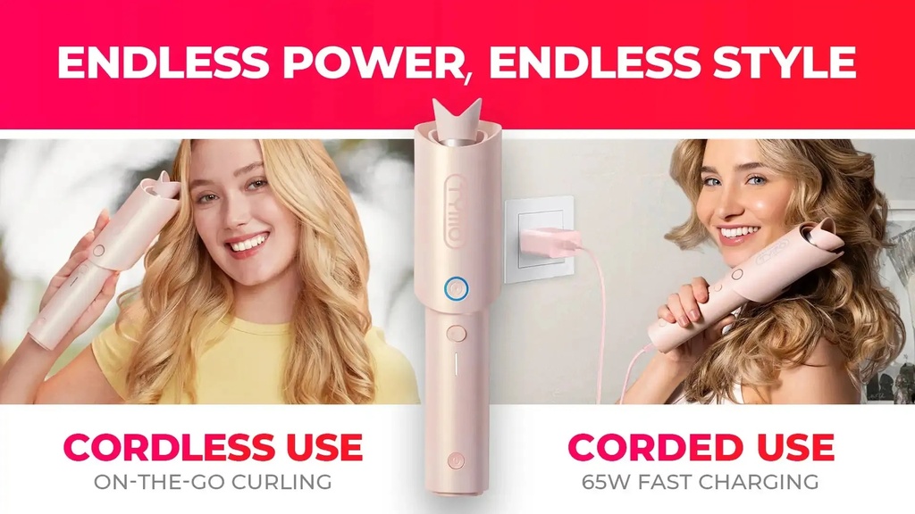 TYMO CURLGO - Cordless Auto Curling Iron 1 Inch Ceramic Barrel with T-GLOSS Coating | 759041280444 |