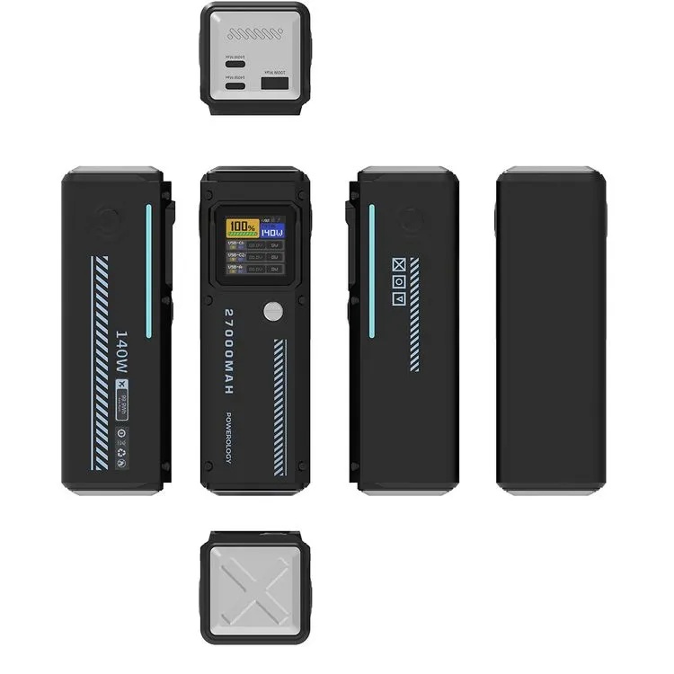 Powerology 27000mAh Smart Display Power Bank 140W PD3.1 USB-C Fast Charging Portable Charger with 3-Port Output for Laptop Tablet and Smartphone Simultaneous Charging