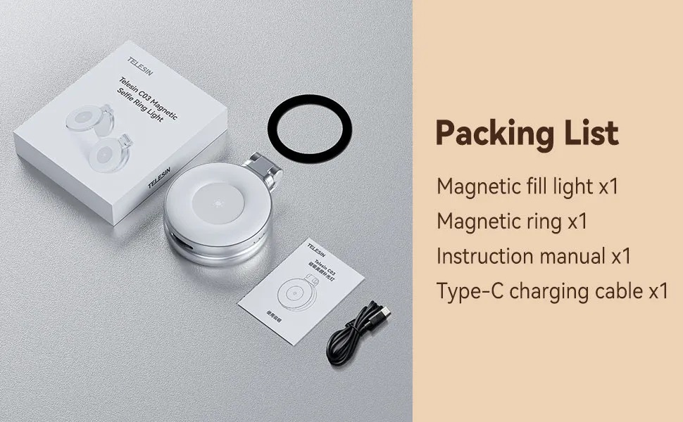 TELESIN CO3 Magnetic Selfie Ring Light & Fun Shot Magnetic Grip | S5-BGD-01 | P1-MP-10 |