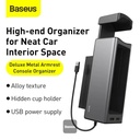 Baseus Deluxe Metal Armrest Console Organizer Dual USB Power Supply Retractable Cup Holder Car Center Console Storage Compact Metal ABS Design | CRCWH-A01 |