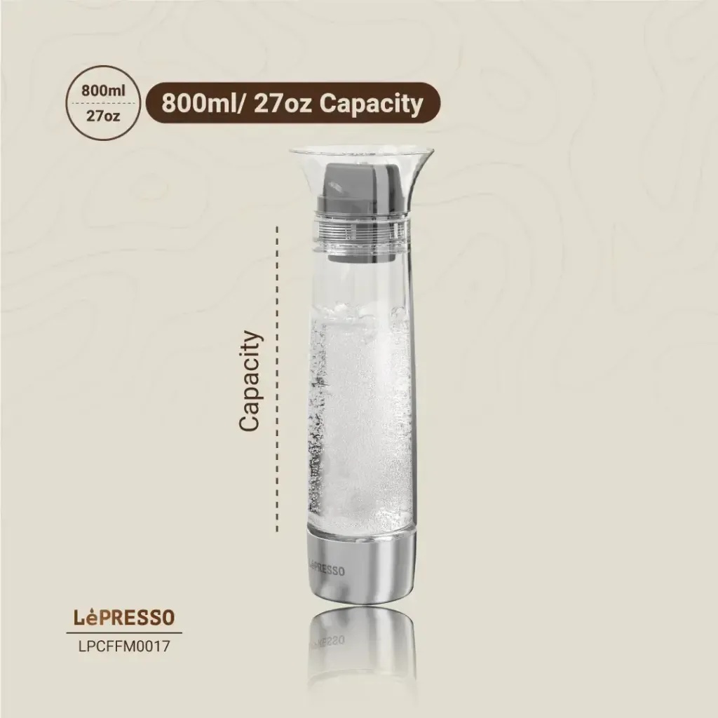 Lepresso Carbonator Instant Sparkling Water 800mL Portable CO2 Bottle Fizzing System Efficient Durable Compact
