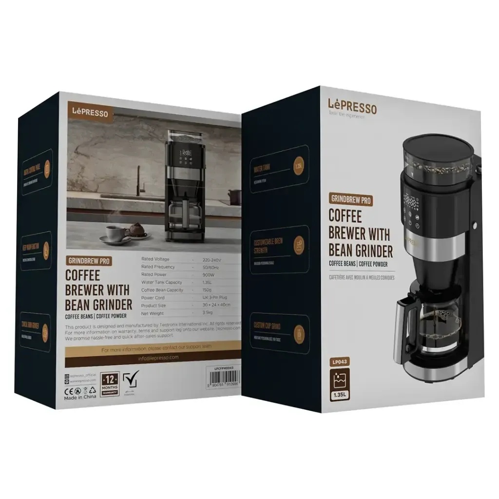 Lepresso Coffee Brewer With Bean Grinder 240V 900W Conical Burr Grinder Digital Control Keep‑Warm 1.35 L Water Tank | LP043 | LPCFFM0043 |