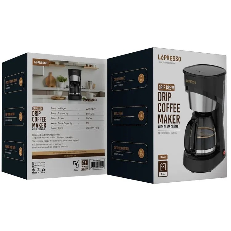 LePresso Drip Coffee Maker with Glass Carafe 900W 1.5L Water Tank ‑ Touch Control Stay‑Warm Function Washable Nylon Filter | LP041 | LPCFFM0041 |