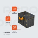 Porodo GaN 65W 5-Port Universal Travel Charger | 4 USB-C + 1 USB-A | Compact Fast Charging Adapter with Dual Fuse | UK/EU/US/AU Plugs | 2500W Power | PD-FWCH038-BK |