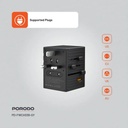 Porodo GaN 65W 5-Port Universal Travel Charger | 4 USB-C + 1 USB-A | Compact Fast Charging Adapter with Dual Fuse | UK/EU/US/AU Plugs | 2500W Power | PD-FWCH038-BK |