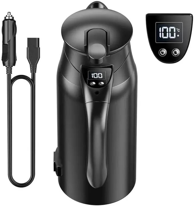 7MD Car Electric Kettle – 12V/24V DC Portable Travel Boiler with LCD Display | 800ML 304 Stainless Steel | Adjustable Temperature 55–100°C | Fast Heating for Tea, Coffee, Milk – Outdoor Use