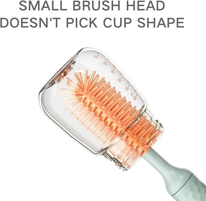 AMOR TINY Electric Bottle Brush – USB Rechargeable with 360° Rotation & Replaceable Heads for Bottles & Cups
