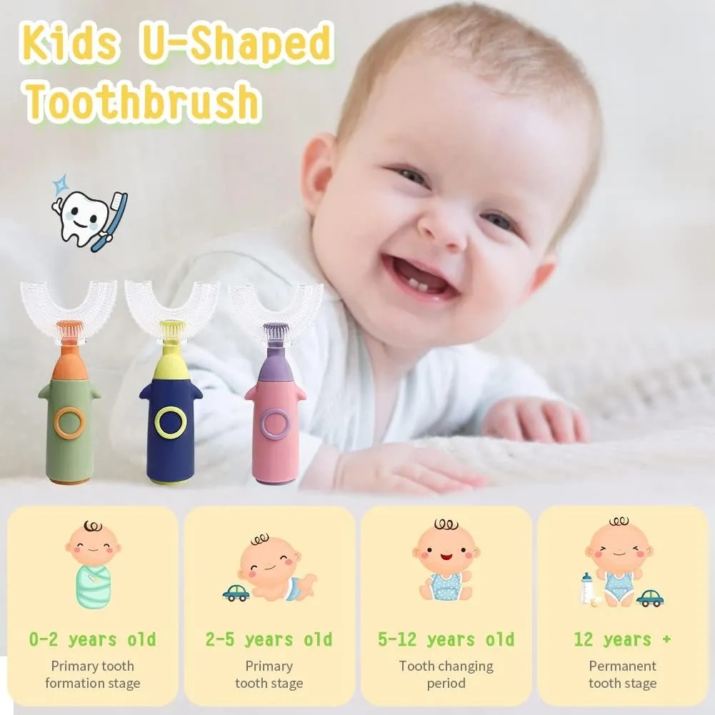 AMOR TINY U-Shaped Toothbrush for Kids – 360° Silicone Toothbrush, Gentle Full-Mouth Cleaning for Ages 2-7