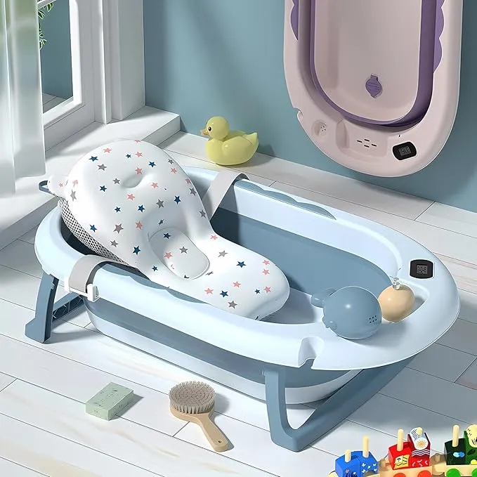 AMOR TINY Collapsible Baby Bathtub – Foldable Travel Tub with Drain for Newborn to Toddlers (0–36 Months)