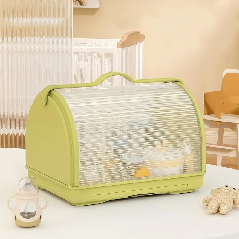 AMOR TINY Baby Bottle Drying & Storage Rack – Portable Covered Organizer with Drain Tray & Handle