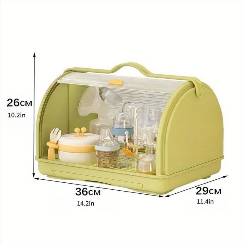 AMOR TINY Baby Bottle Drying & Storage Rack – Portable Covered Organizer with Drain Tray & Handle