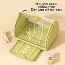AMOR TINY Baby Bottle Drying & Storage Rack – Portable Covered Organizer with Drain Tray & Handle