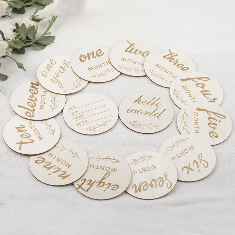 AMOR TINY Baby Monthly Milestone Photo Props – 12 Painted Wooden Circle Discs for Newborn Growth Tracking