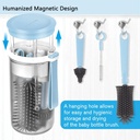 AMOR TINY 6-in-1 Travel Baby Bottle Cleaning & Drying Set – Long Handle Silicone Brushes with Nipple Cleaner & Drying Rack