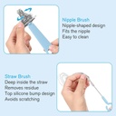 AMOR TINY 6-in-1 Travel Baby Bottle Cleaning & Drying Set – Long Handle Silicone Brushes with Nipple Cleaner & Drying Rack