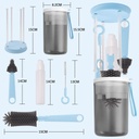 AMOR TINY 6-in-1 Travel Baby Bottle Cleaning & Drying Set – Long Handle Silicone Brushes with Nipple Cleaner & Drying Rack