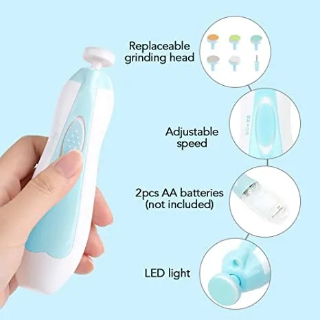AMOR TINY Baby Nail Trimmer | 6-in-1 Electric Nail Grinder with Dual Rotation & LED Light