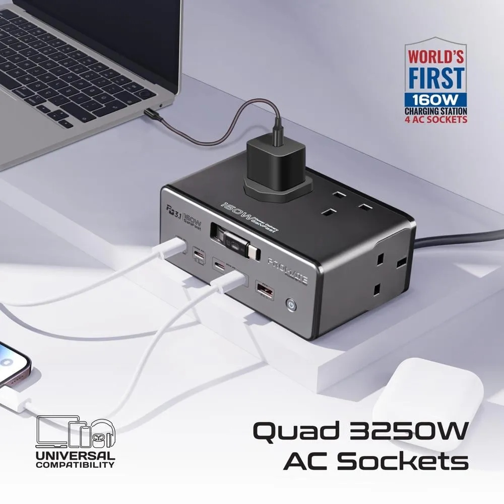160W GaNFast™ PD 3.1 Charging Station with 3250W Quad AC Sockets | 10 in 1 Power Station | PowerBrix-160 |