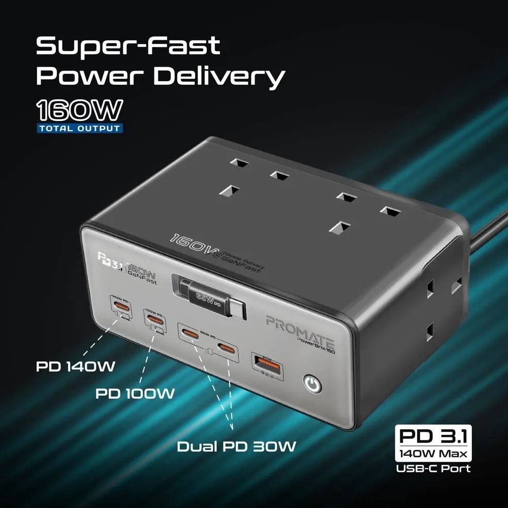 160W GaNFast™ PD 3.1 Charging Station with 3250W Quad AC Sockets | 10 in 1 Power Station | PowerBrix-160 |